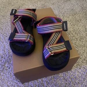 Burberry Black and Red Sandals with Striped Design